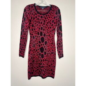 French Connection Red Black Metallic Knit Sweater Dress Long Sleeve Size 4 71CQH